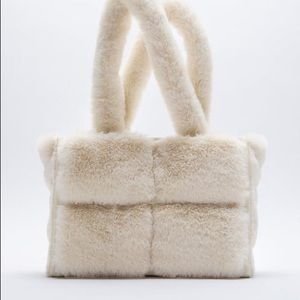 Zara Cream Faux Fur Tote Bag